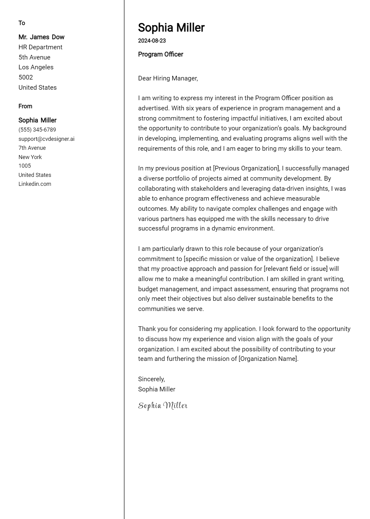 Program Officer Cover Letter Example for 2026 (Download Templates) Preview