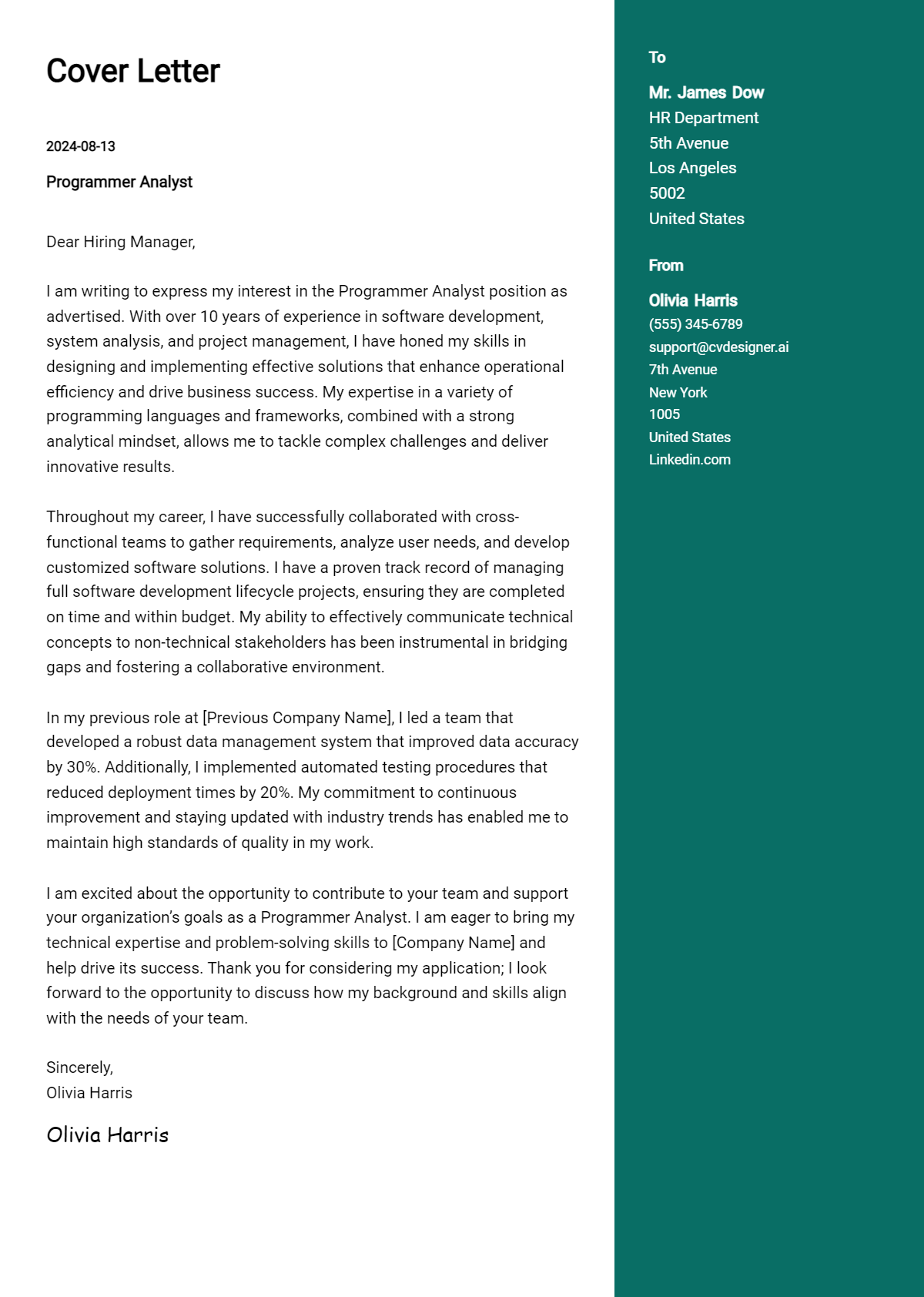 22 Programmer Analyst Cover Letter Examples with Writing Tips for 2026 Preview