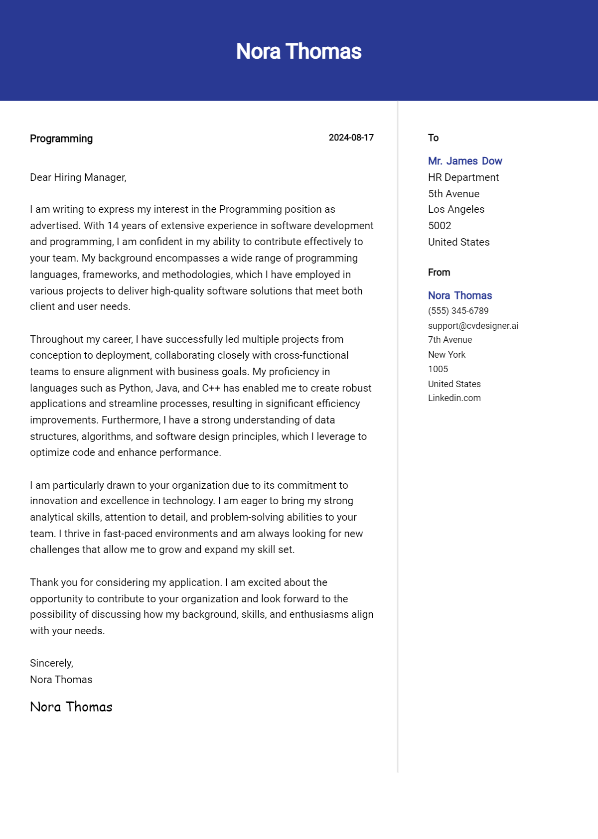18 Programming Cover Letter Examples for 2026 (Download Templates) Preview