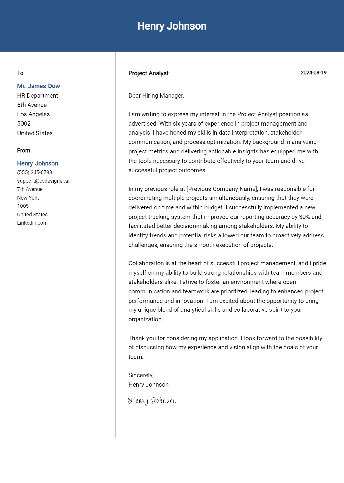 Project Analyst Cover Letter Examples with Writing Tips for 2026 Preview