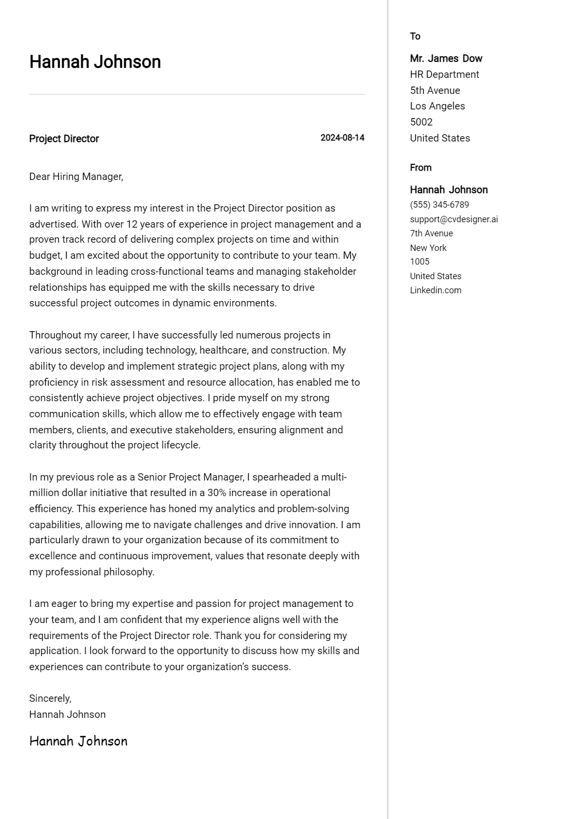 Project Director Cover Letter Samples & Examples 2026 Preview
