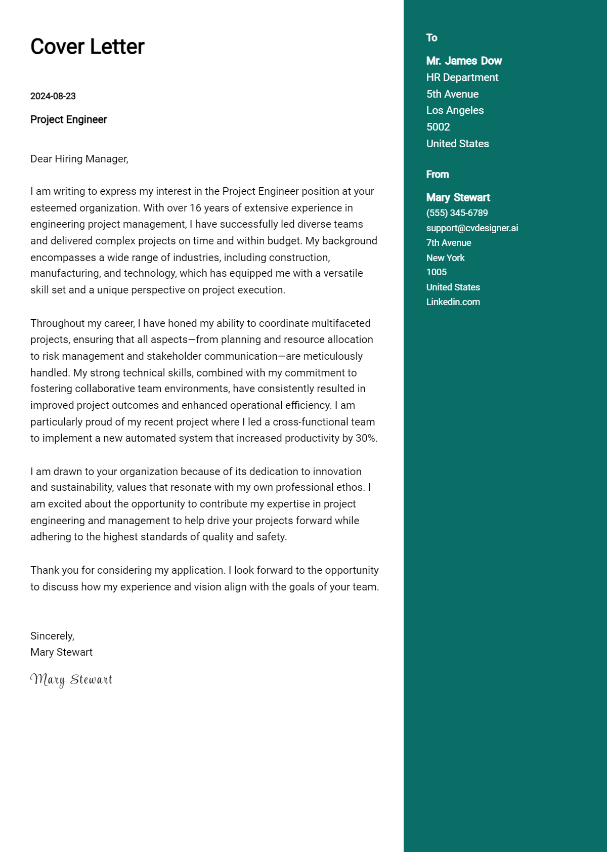 Project Engineer Cover Letter Example for 2026: Ultimate Guide Preview