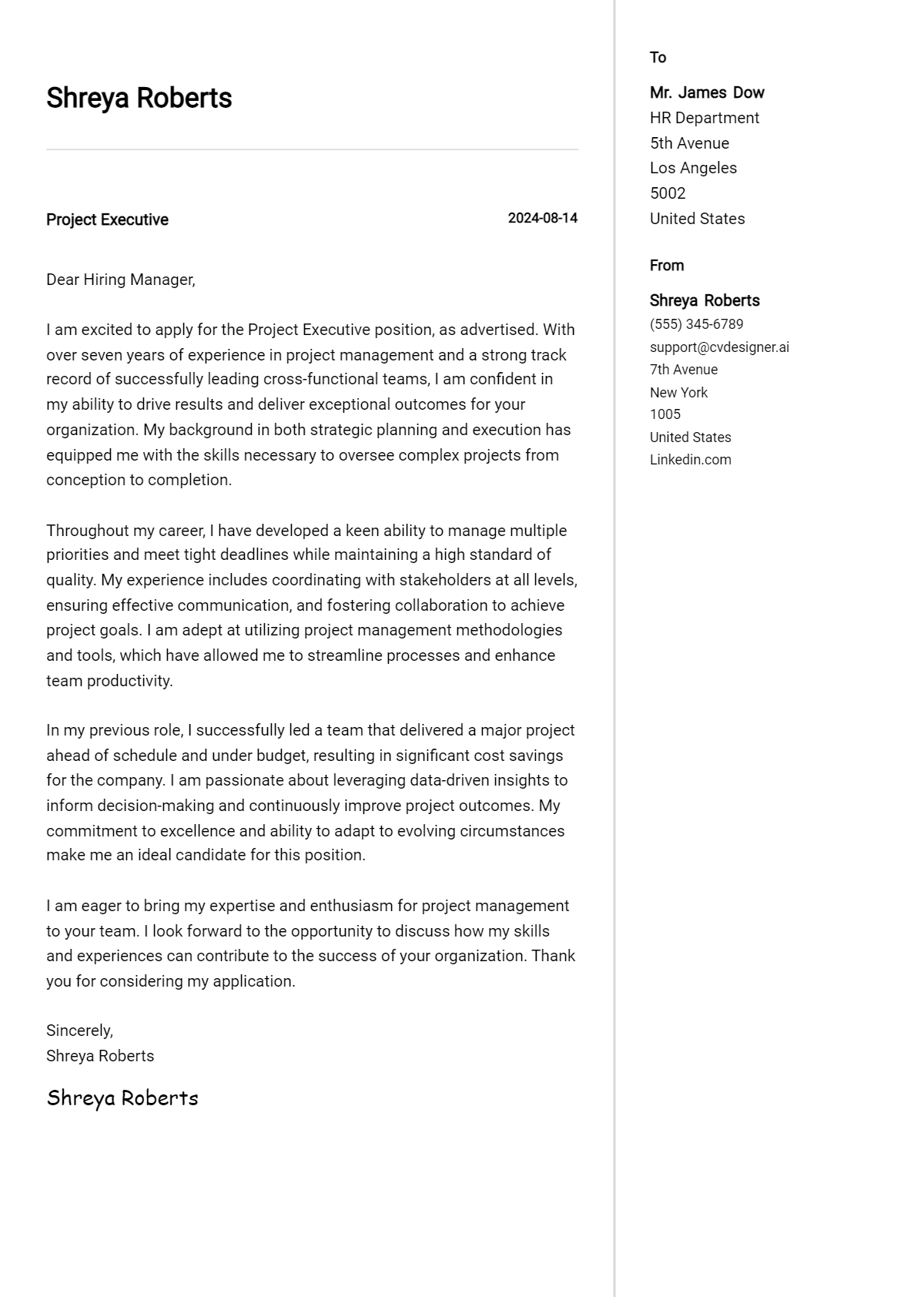 Project Executive Cover Letter Examples with Writing Tips for 2026 Preview
