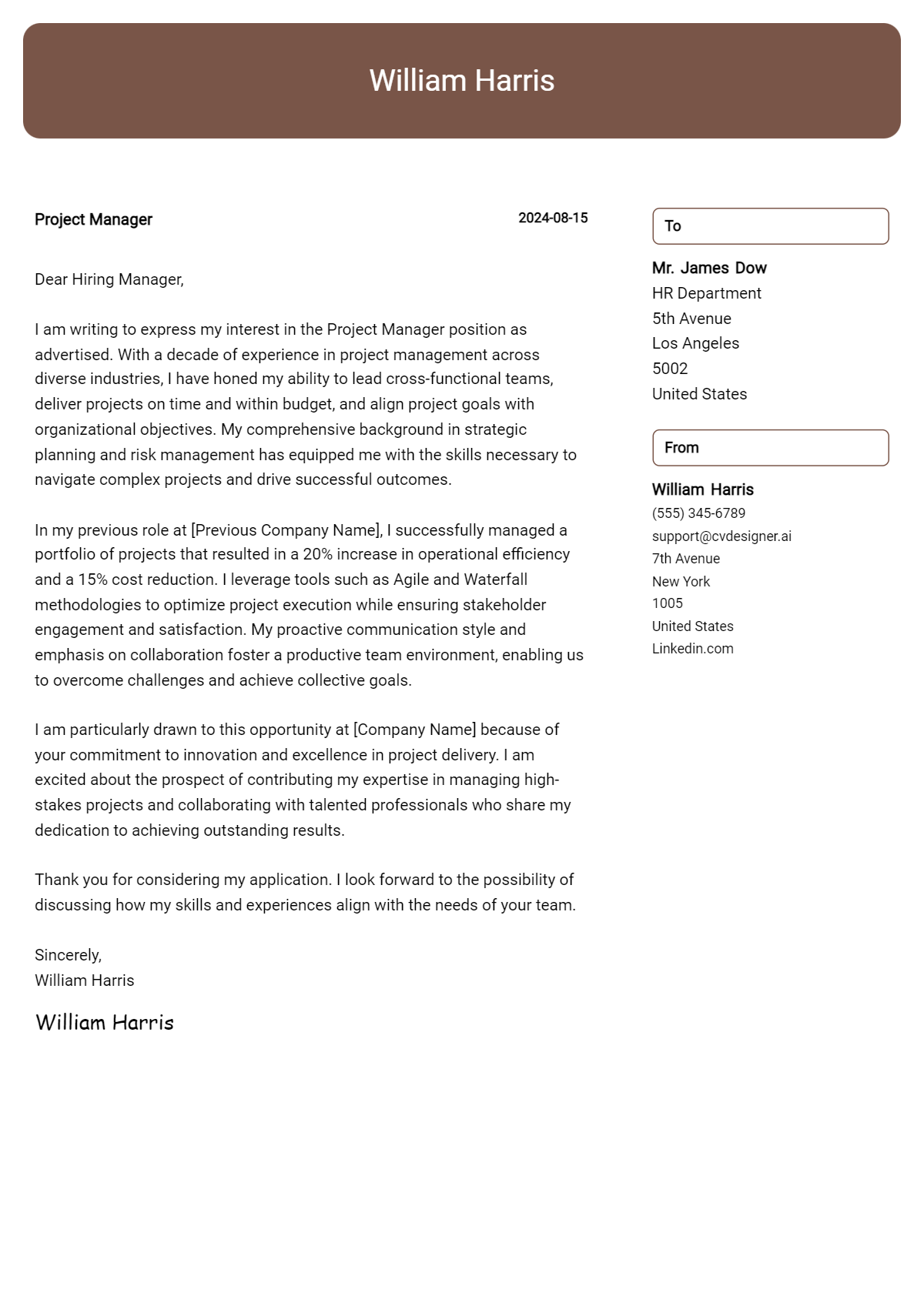 Project Manager Cover Letter Examples and Templates for 2026 Preview