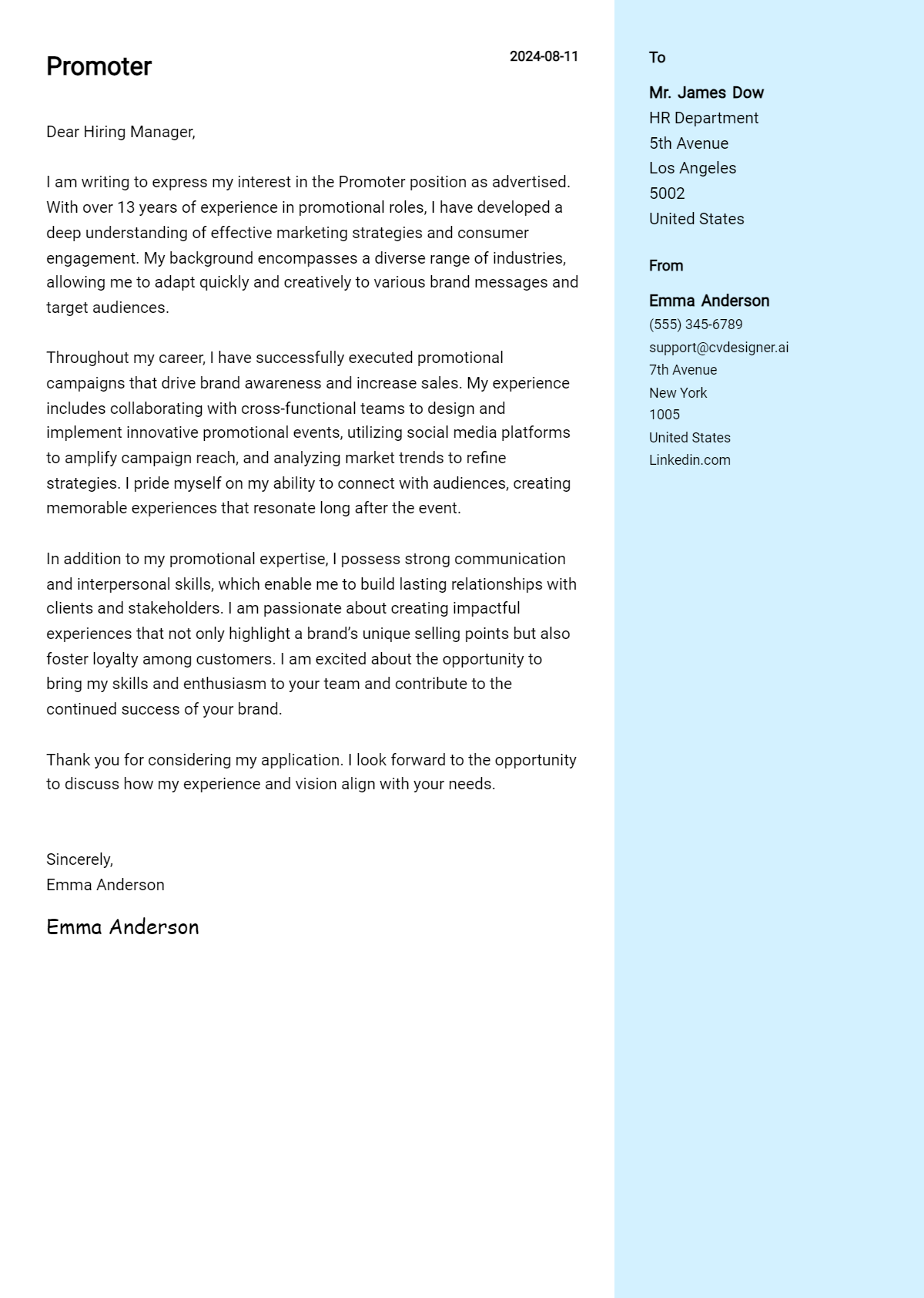 Promoter Cover Letter Example for 2026: Tips & Templates Preview