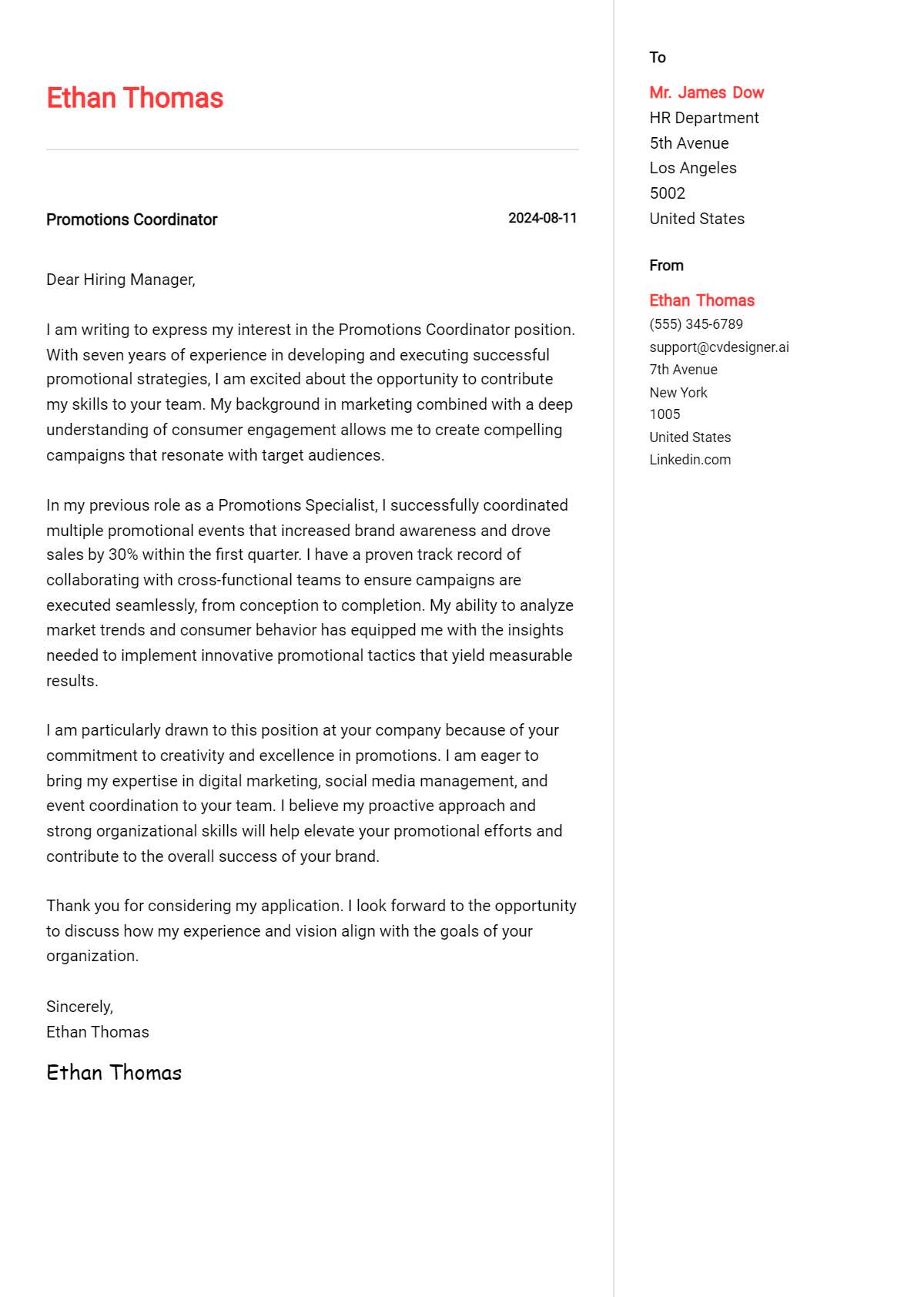 Promotions Coordinator Cover Letter Examples for 2026 (Downloadable) Preview