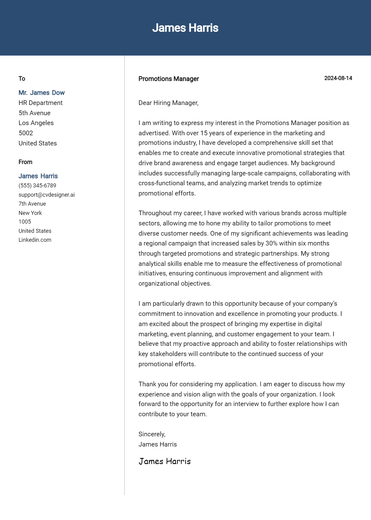 Promotions Manager Cover Letter Example for 2026: Free Templates Preview