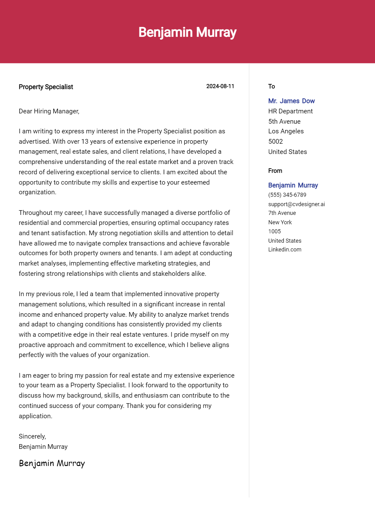 Property Specialist Cover Letter Example for 2026 (Writing Guide) Preview