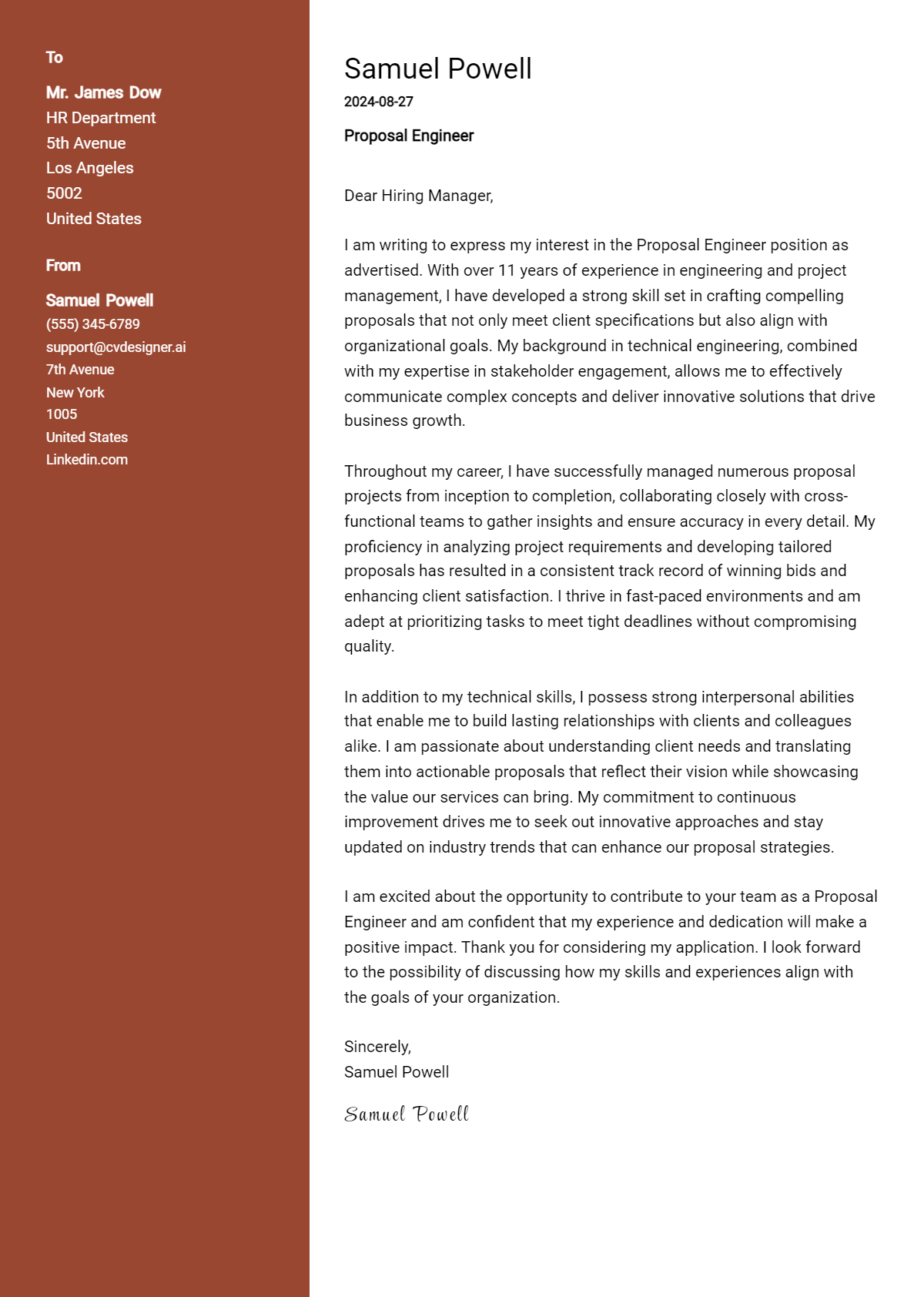 Proposal Engineer Cover Letter Examples with Writing Tips for 2026 Preview
