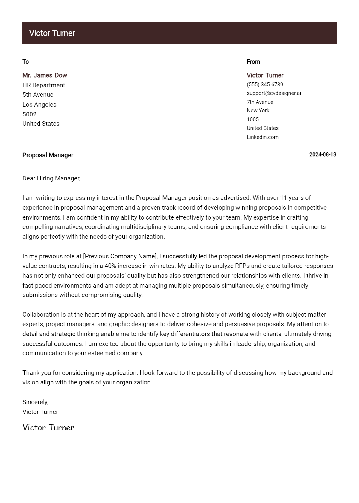 Proposal Manager Cover Letter Examples and Templates for 2026 Preview