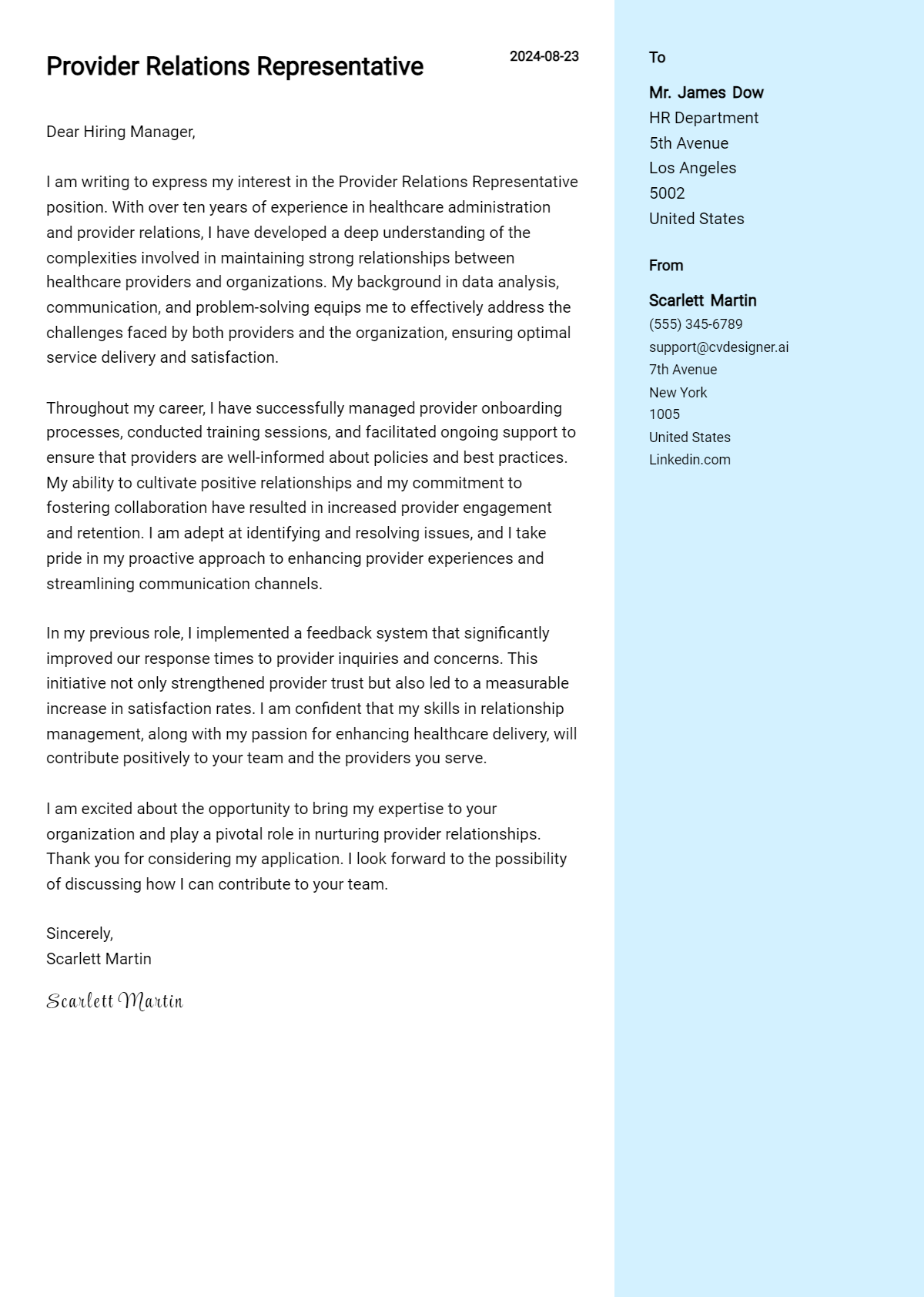 Provider Relations Representative Cover Letter Example for 2026 (Writing Guide) Preview