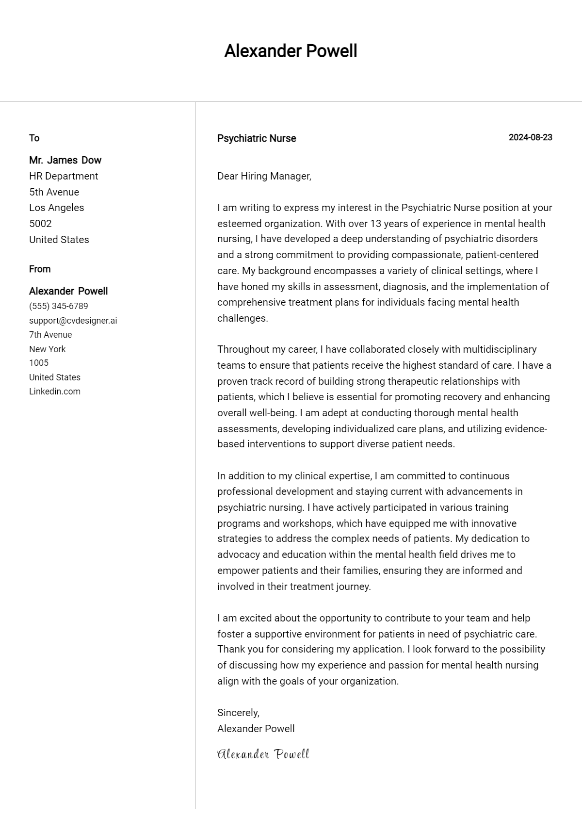 25 Psychiatric Nurse Cover Letter Examples for 2026 (Downloadable) Preview