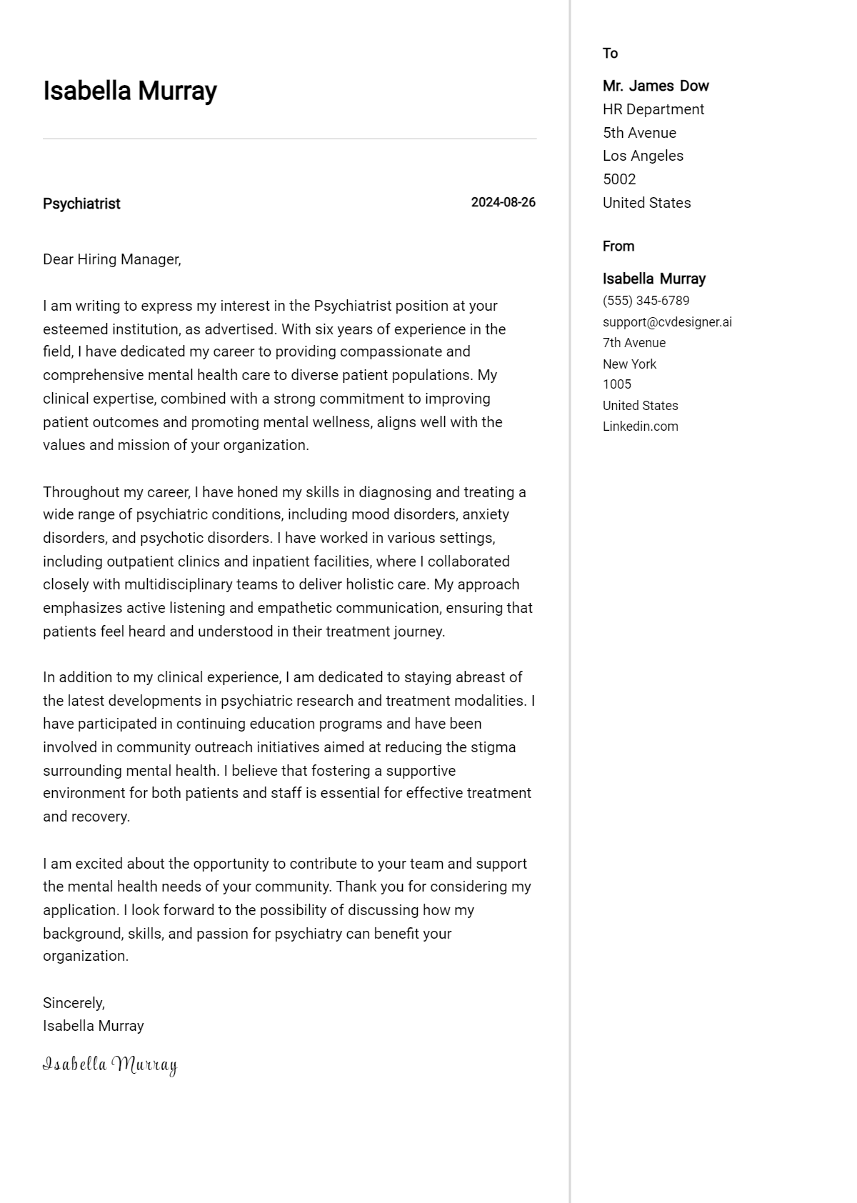Psychiatrist Cover Letter Examples and Templates for 2026 Preview