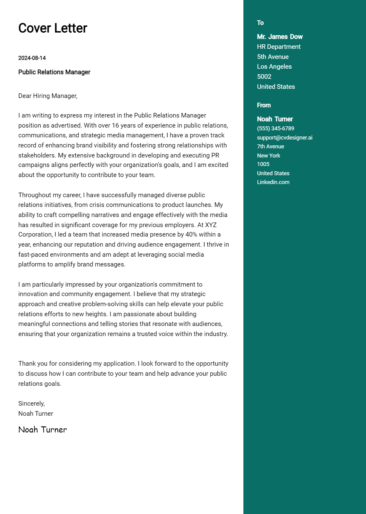 Public Relations Manager Cover Letter Samples & Examples 2026 Preview