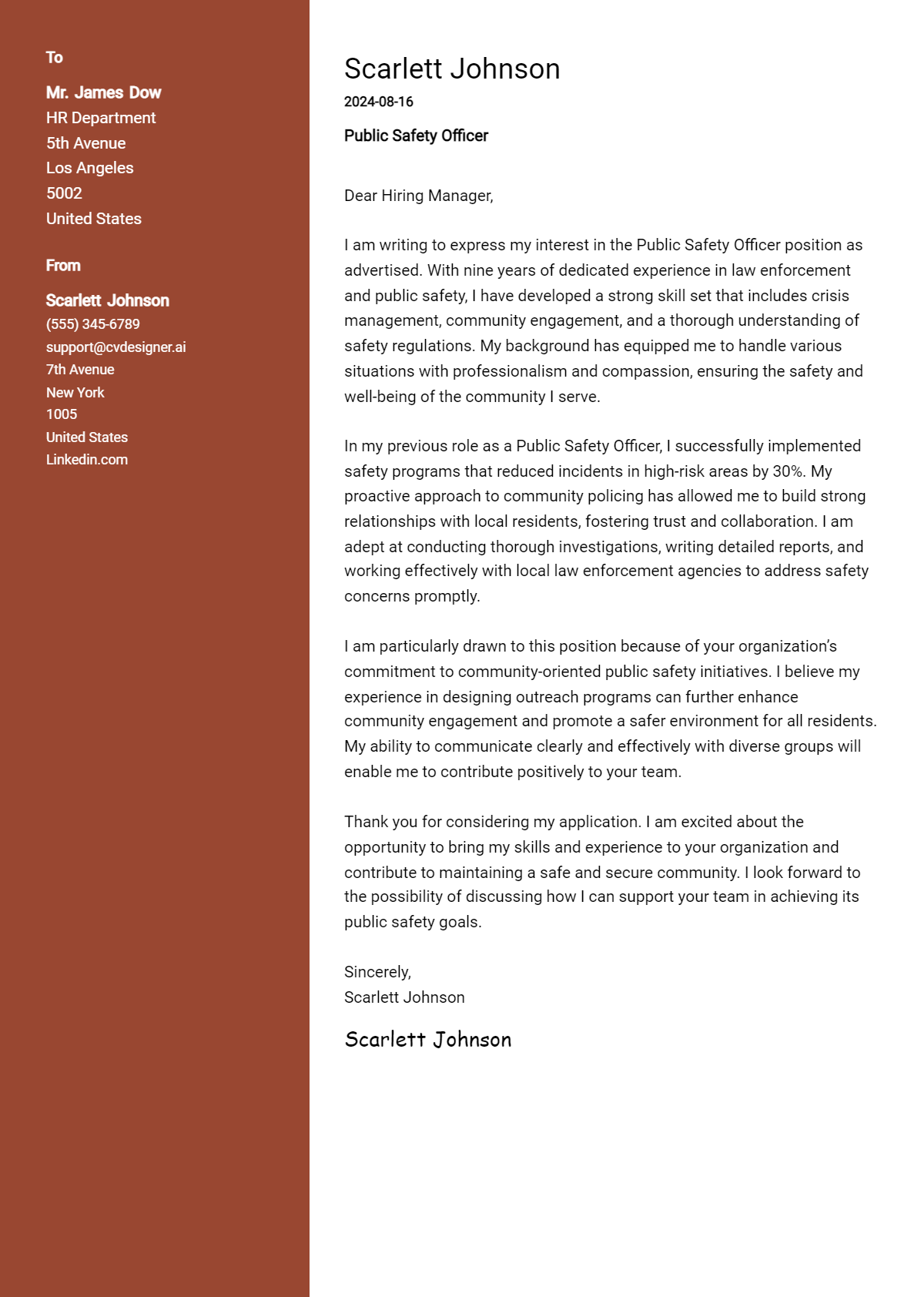 Public Safety Officer Cover Letter Example for 2026 (Download Templates) Preview