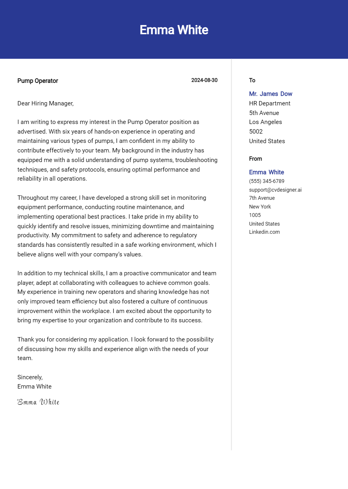 Pump Operator Cover Letter Examples for 2026 (Downloadable) Preview