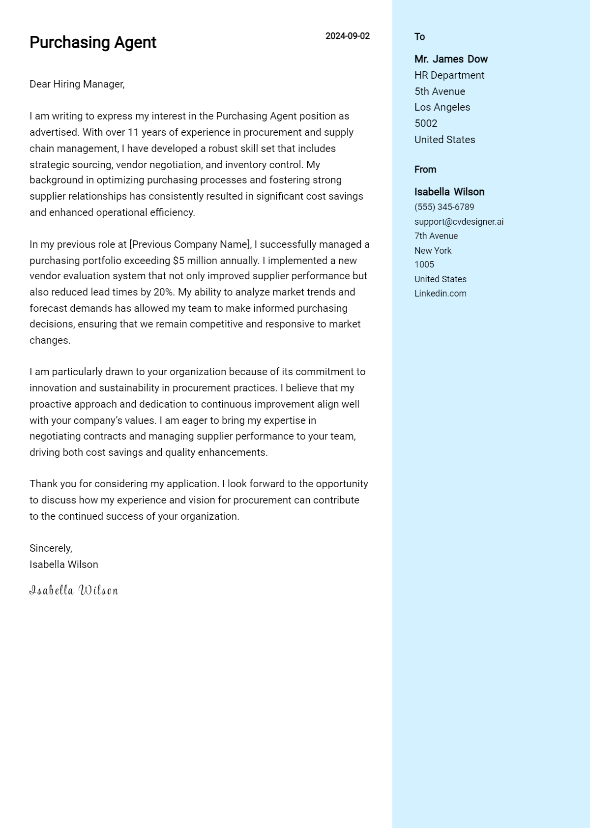 8 Purchasing Agent Cover Letter Examples for 2026: Free Templates Preview