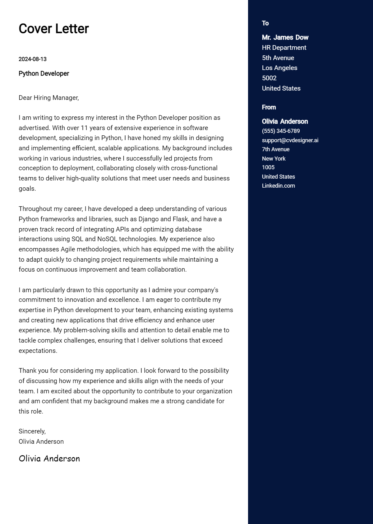Python Developer Cover Letter Example for 2026: Expert Tips & Templates Preview