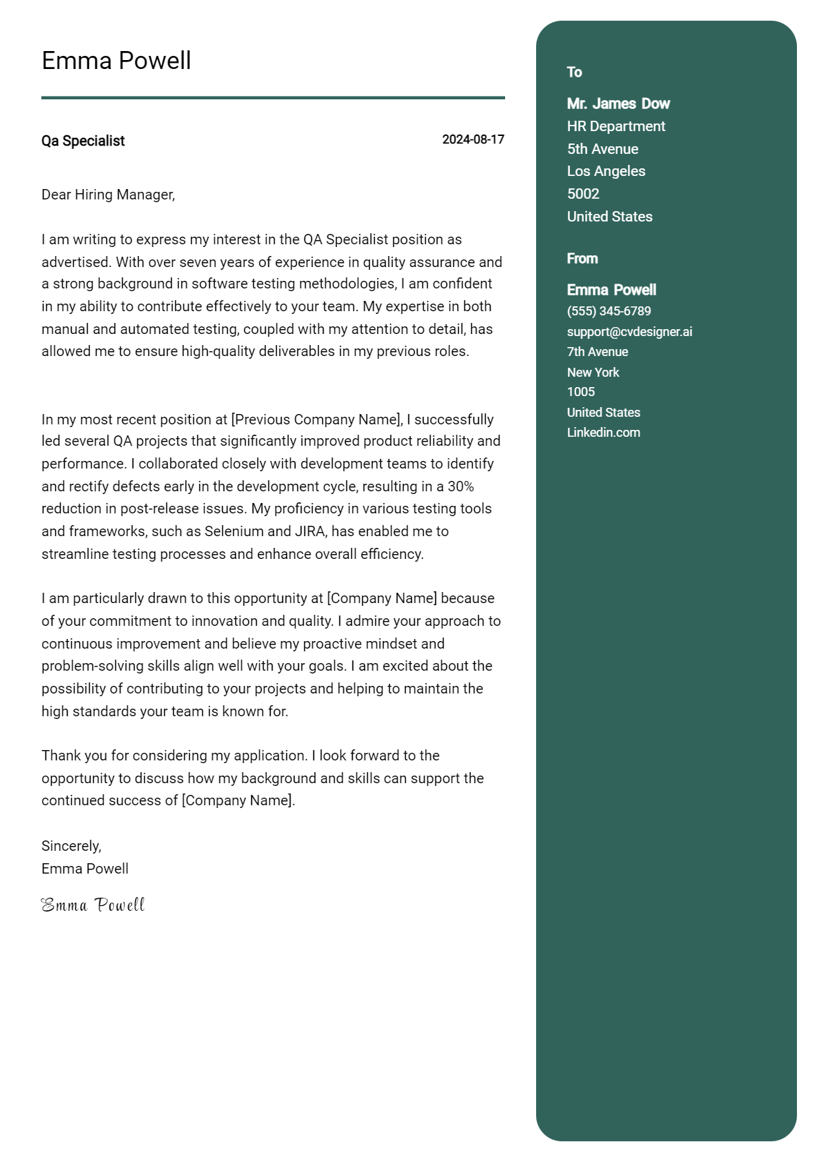 15 QA Specialist Cover Letter Samples & Examples 2026 Preview