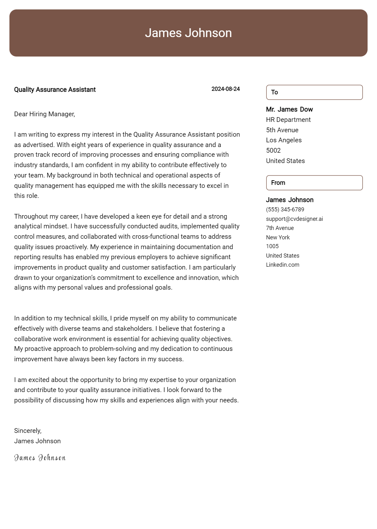 Quality Assurance Assistant Cover Letter Examples with Writing Tips for 2026 Preview