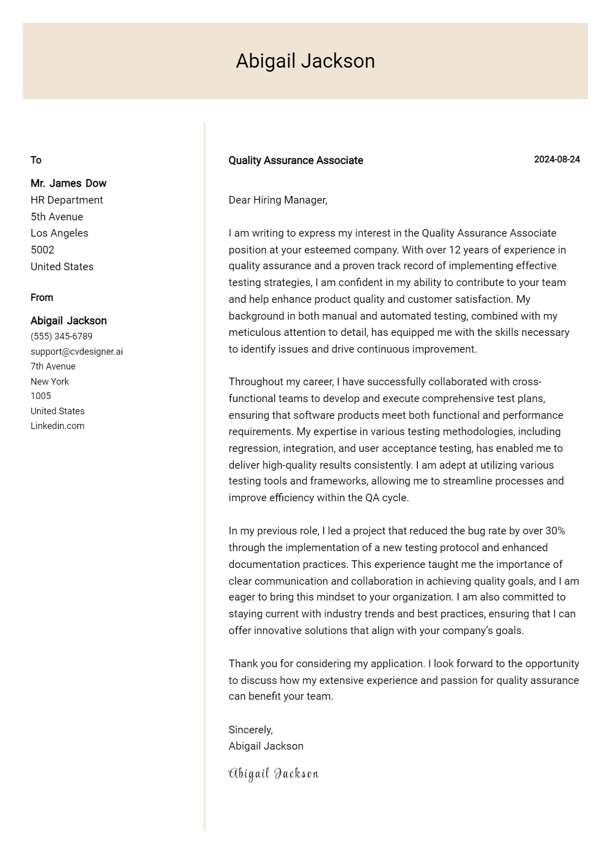 Quality Assurance Associate Cover Letter Example for 2026: Expert Tips & Templates Preview