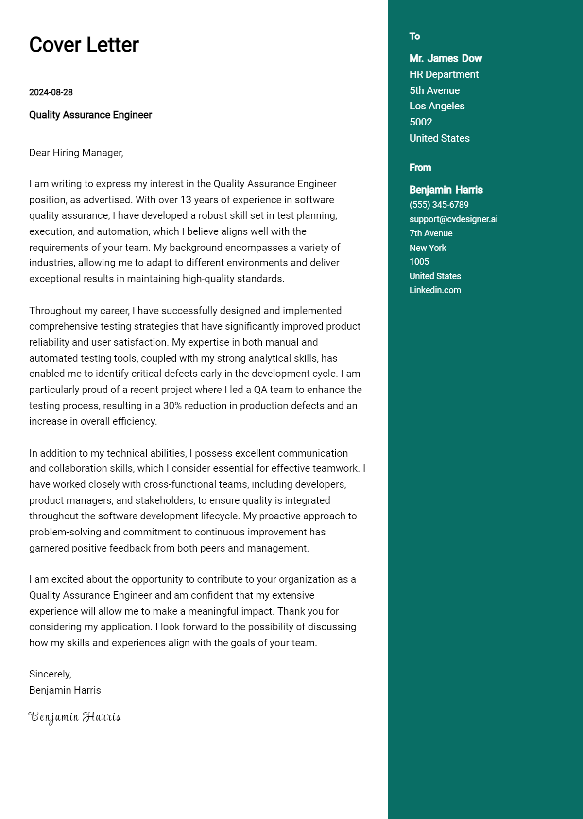 Quality Assurance Engineer Cover Letter Examples with Writing Tips for 2026 Preview