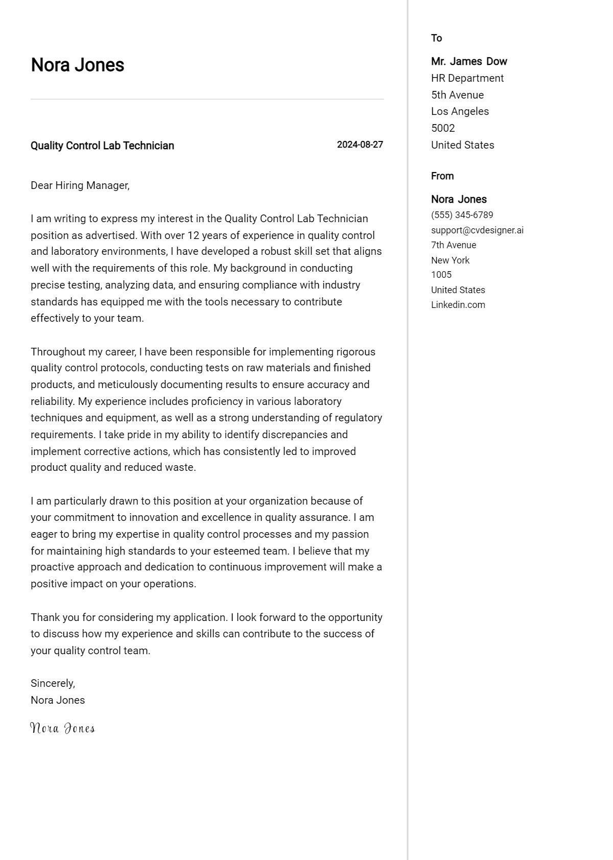 12 Quality Control Lab Technician Cover Letter Examples for 2026: Top CV Skills Preview