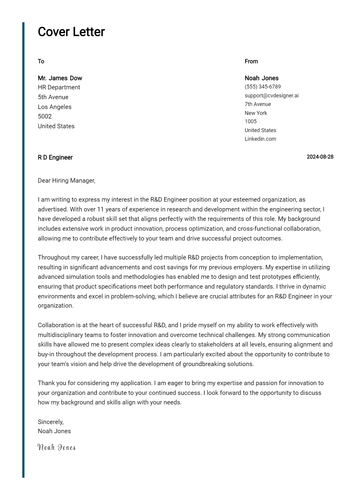 19 R&D Engineer Cover Letter Examples for 2026 (Downloadable) Preview