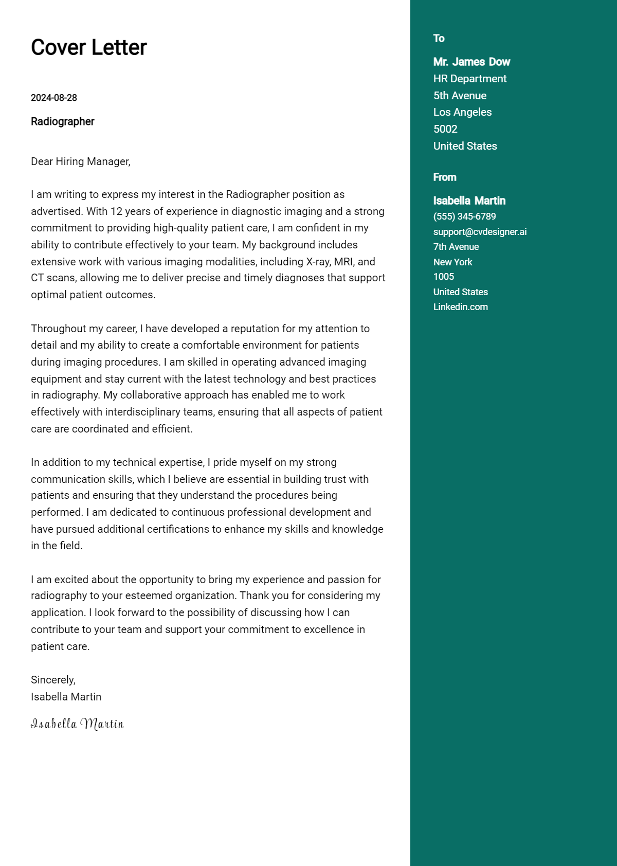 Radiographer Cover Letter Examples and Templates for 2026 Preview