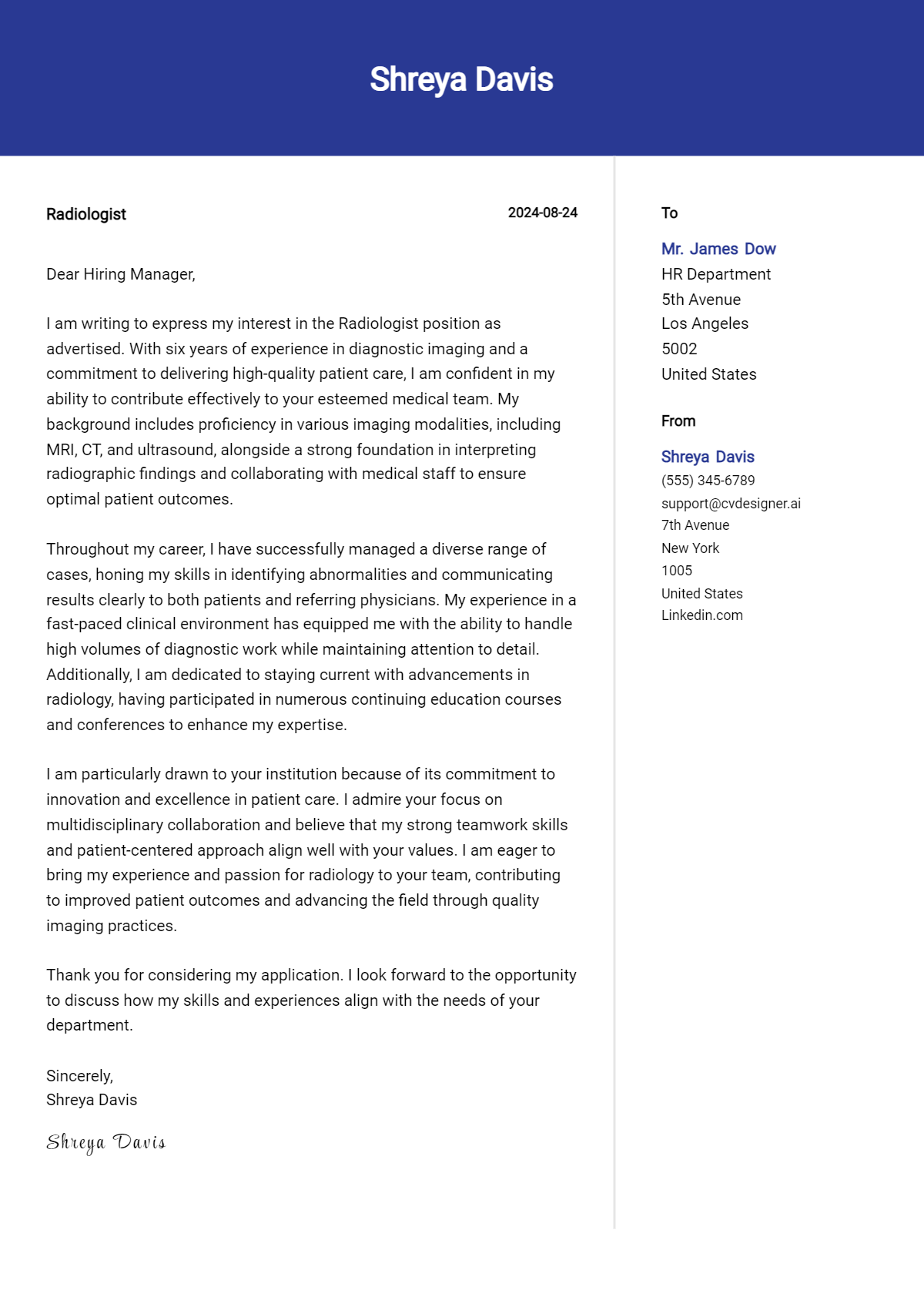 Radiologist Cover Letter Example for 2026 (Free Templates) Preview