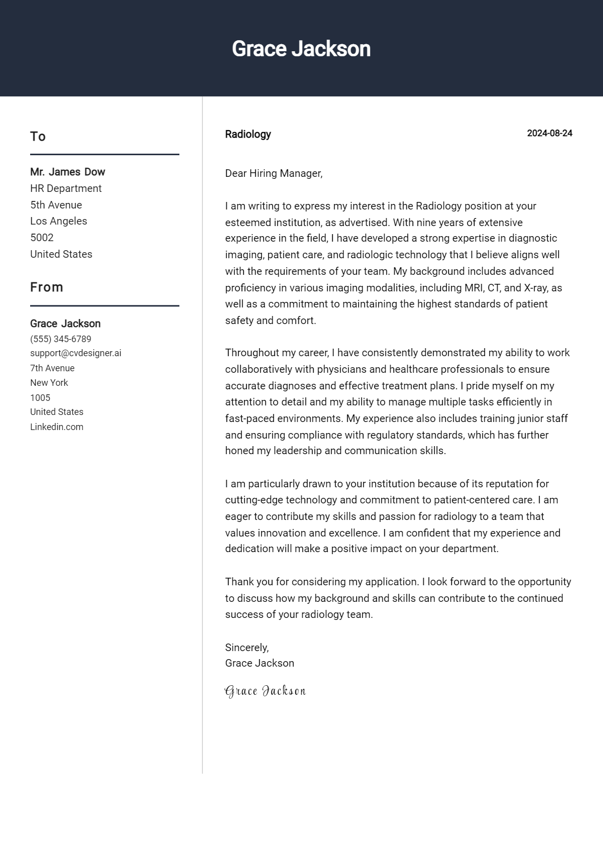 Radiology Cover Letter Example for 2026 (Download Templates) Preview