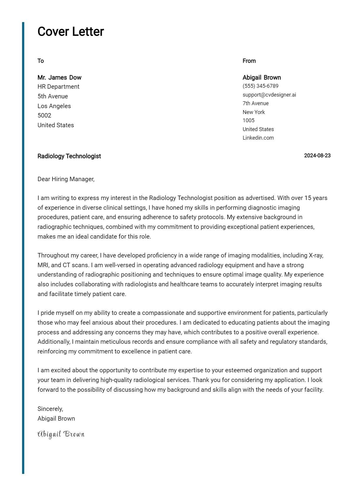 Radiology Technologist Cover Letter Examples & Samples for 2026 Preview