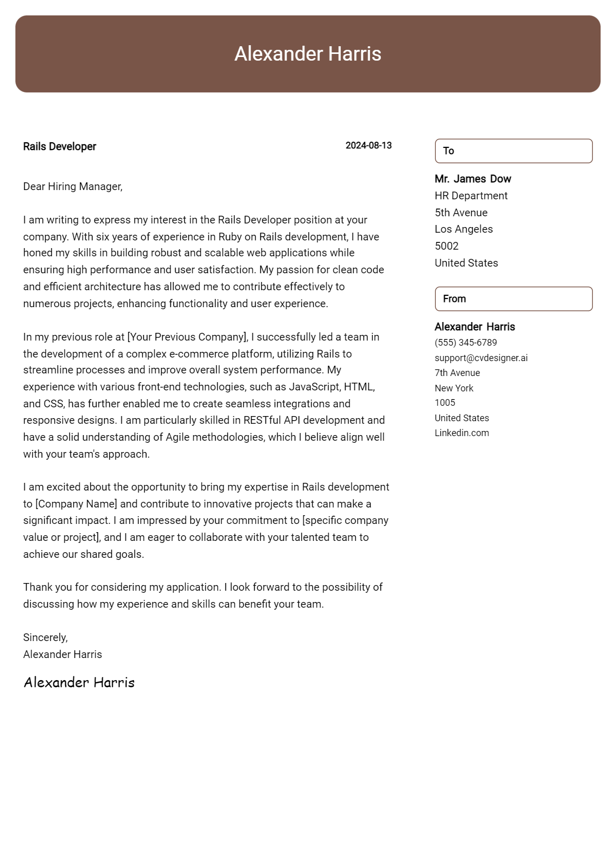 Rails Developer Cover Letter Examples with Writing Tips for 2026 Preview