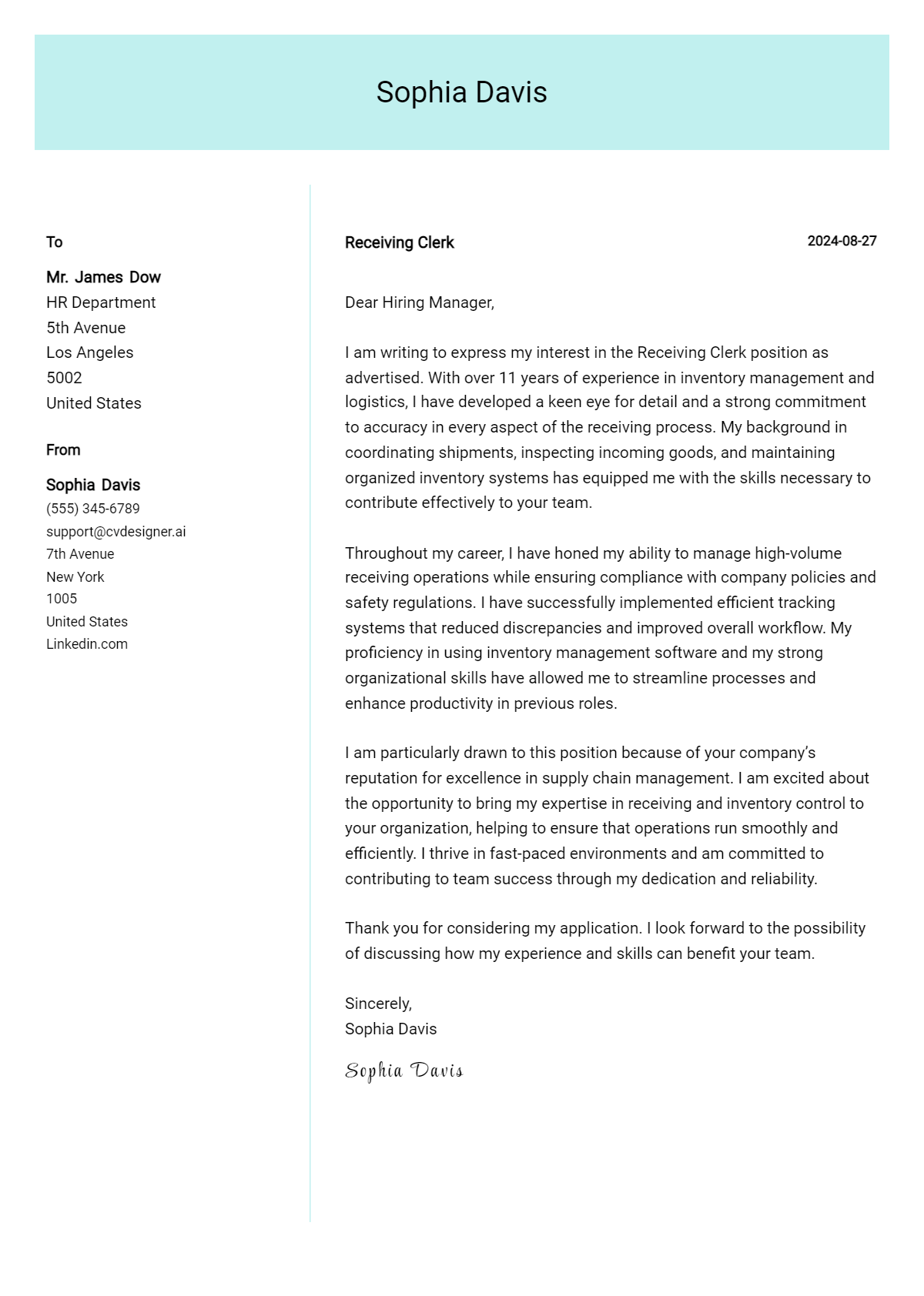 Receiving Clerk Cover Letter Example for 2026: Free Templates Preview