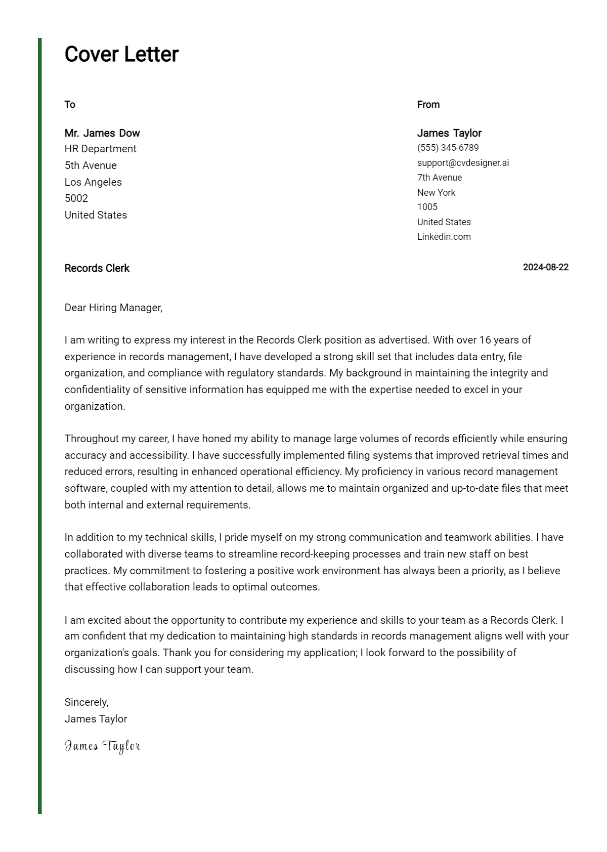 Records Clerk Cover Letter Example for 2026: Expert Tips & Templates Preview