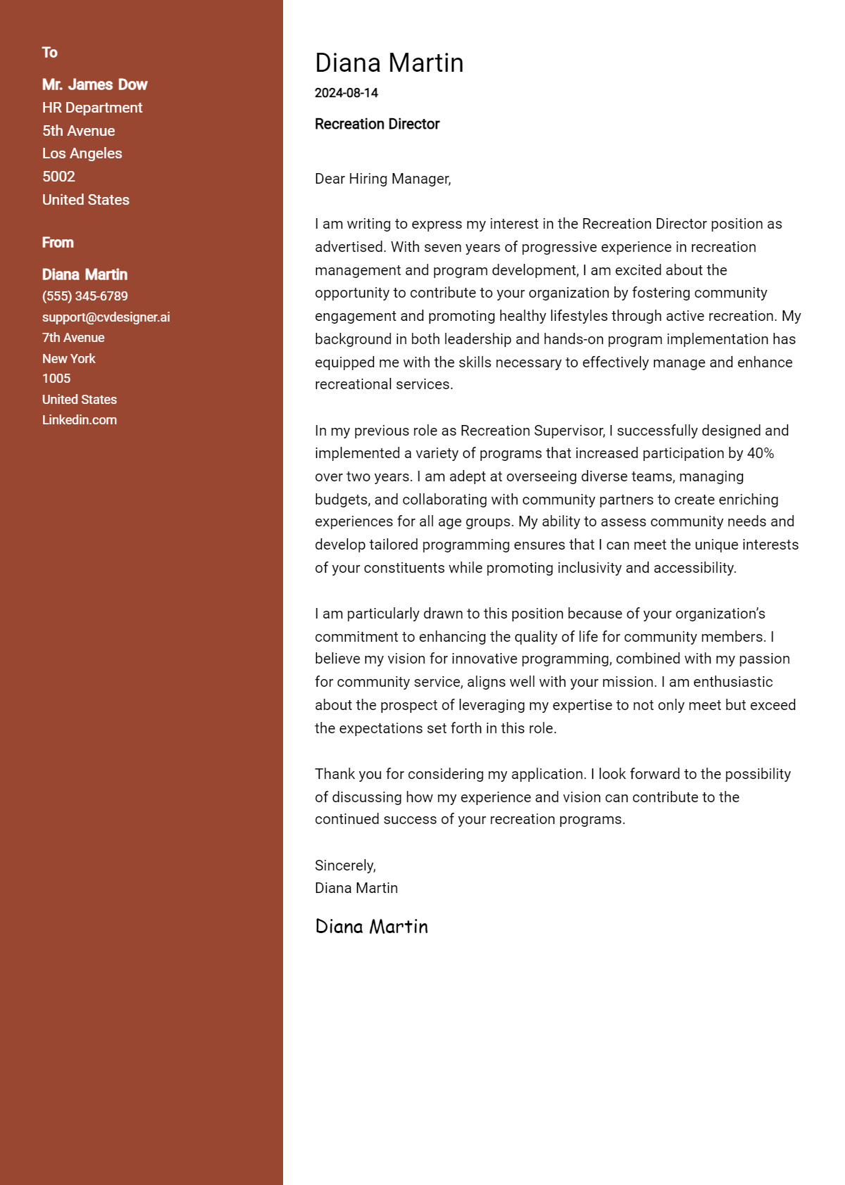 Recreation Director Cover Letter Example for 2026: Tips & Templates Preview