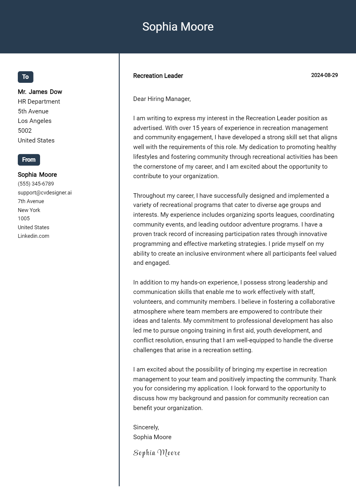 Recreation Leader Cover Letter Example for 2026: Ultimate Guide Preview