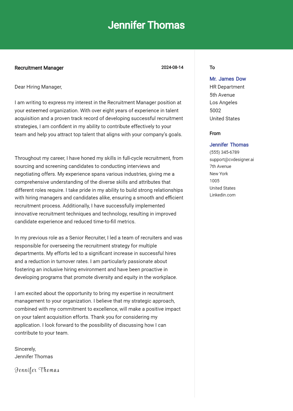 Recruitment Manager Cover Letter Examples with Writing Tips for 2026 Preview