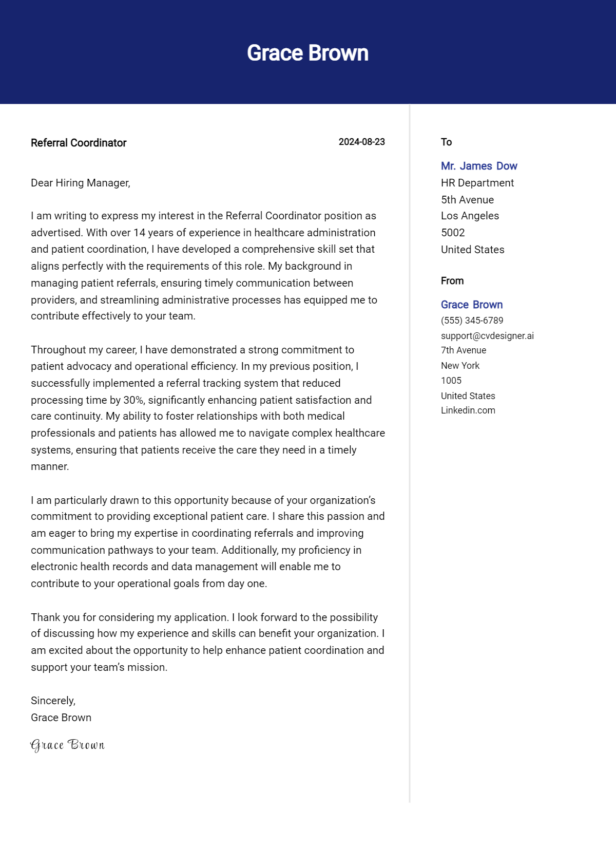 Referral Coordinator Cover Letter Examples & Samples for 2026 Preview