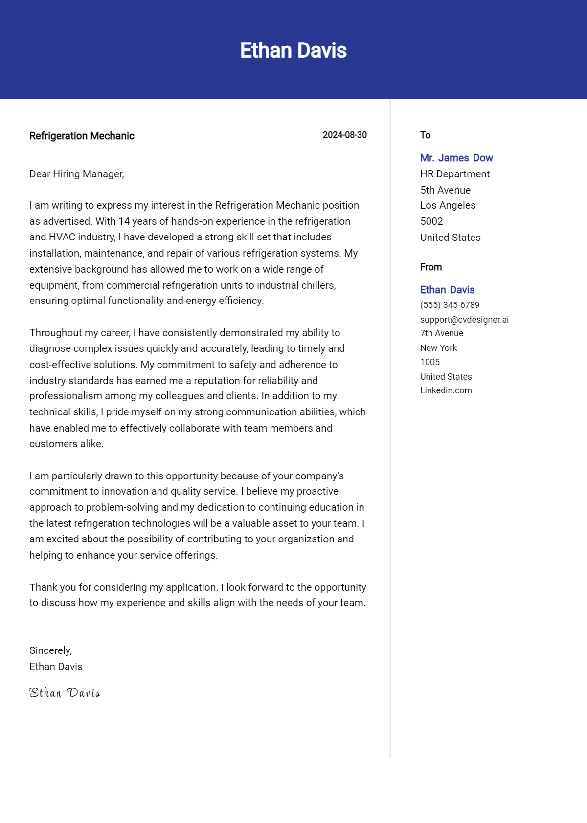 6 Refrigeration Mechanic Cover Letter Examples for 2026 (Writing Guide) Preview