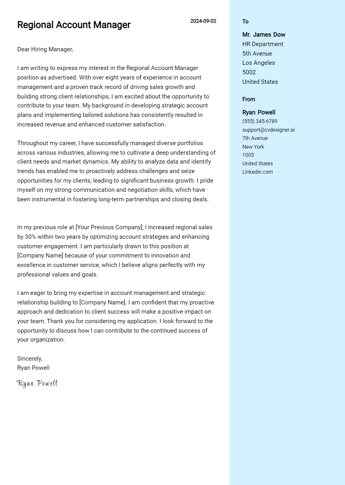 Regional Account Manager Cover Letter Example for 2026 (Complete Writing Guide) Preview