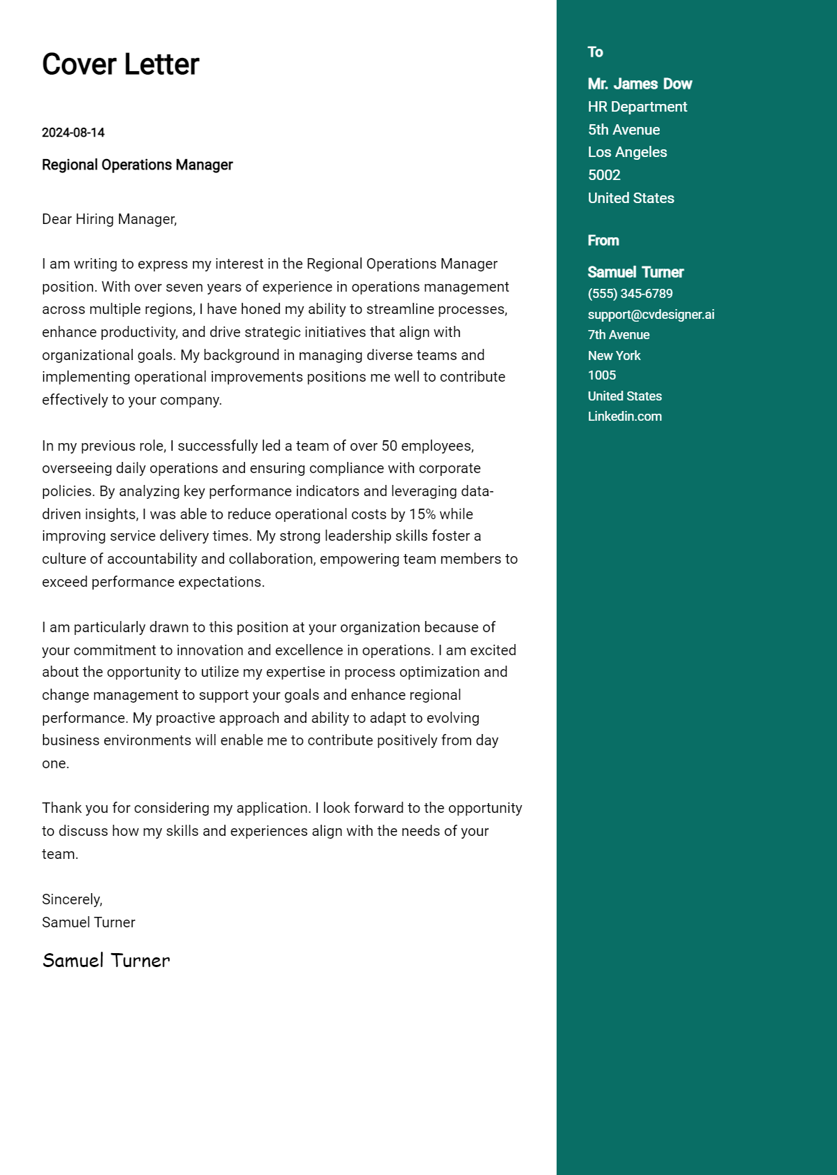 Regional Operations Manager Cover Letter Example for 2026: Expert Tips & Templates Preview