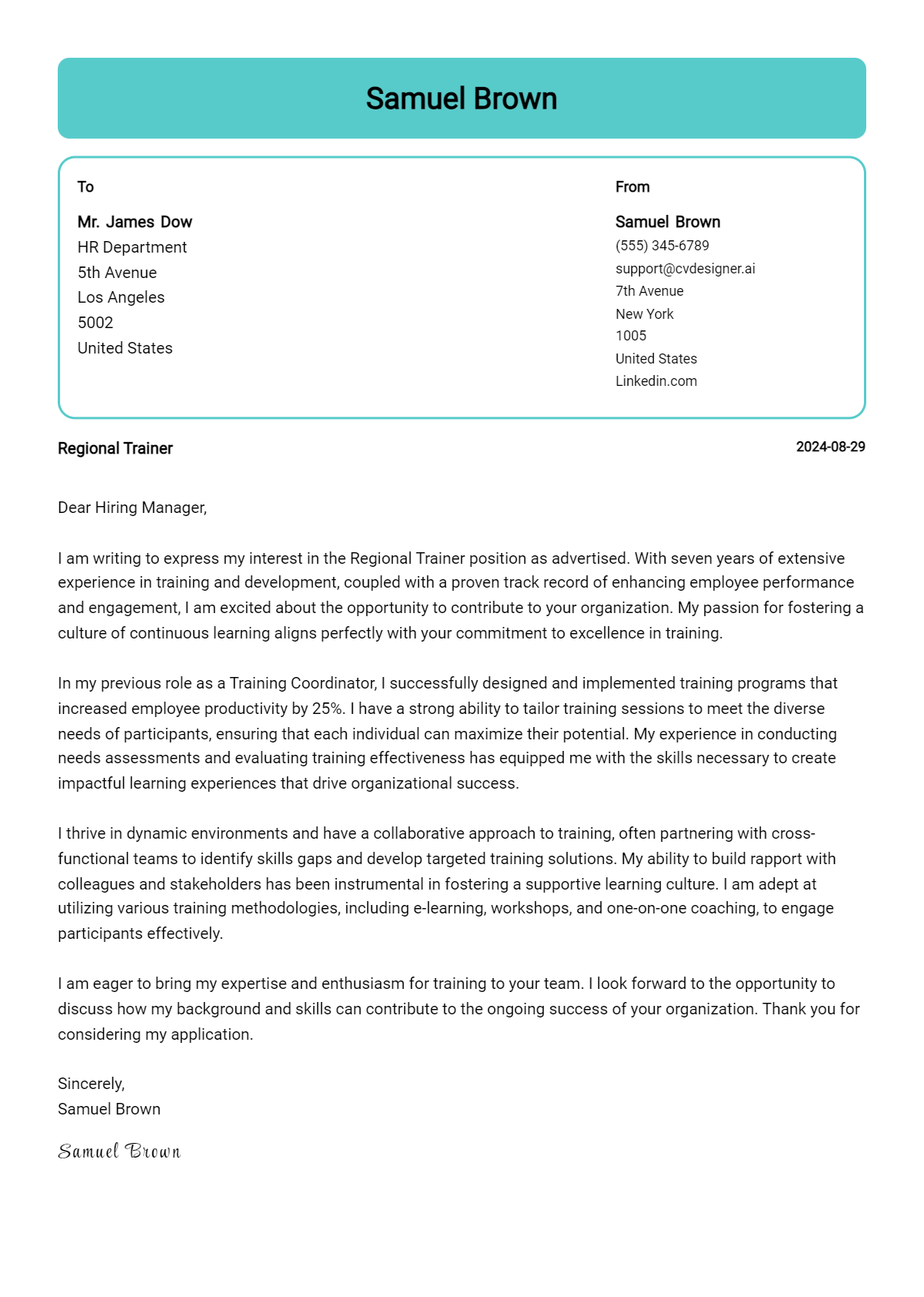 12 Regional Trainer Cover Letter Examples for 2026: Top CV Skills Preview