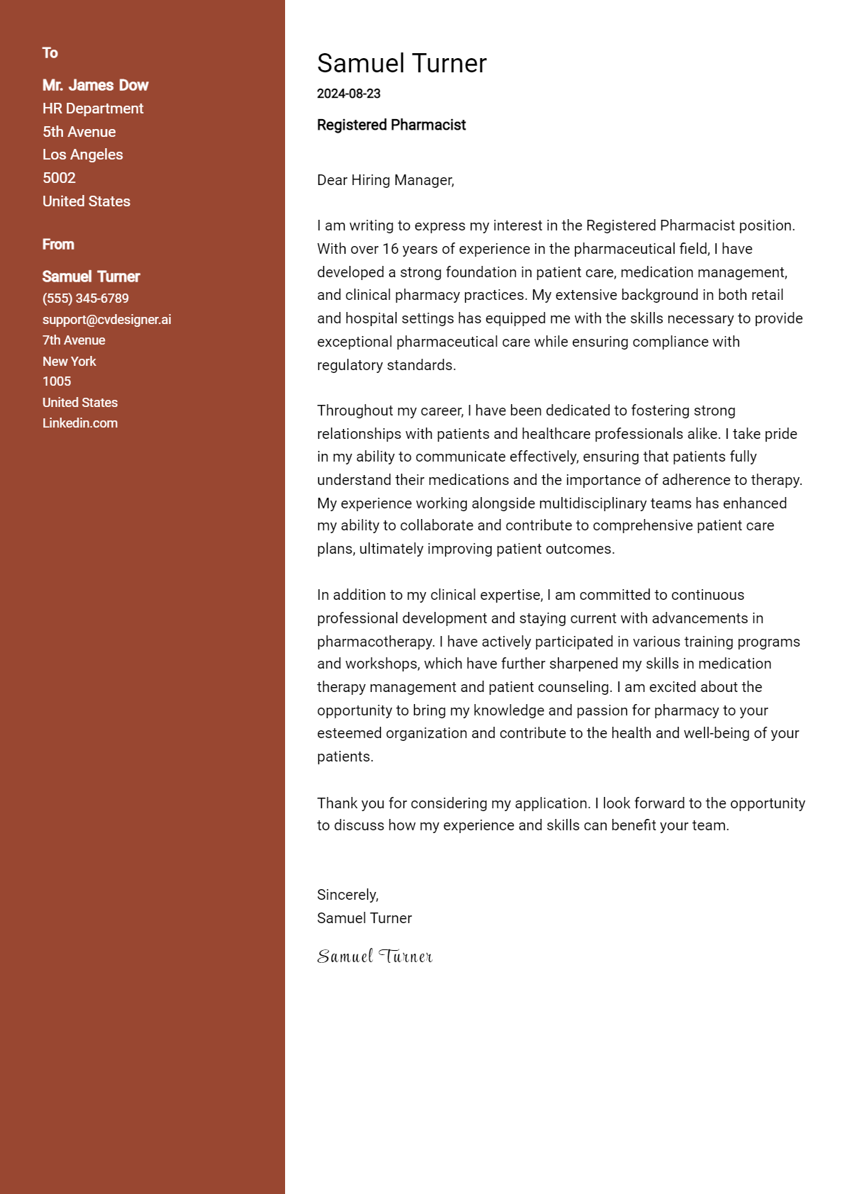 6 Registered Pharmacist Cover Letter Examples for 2026 (Downloadable) Preview