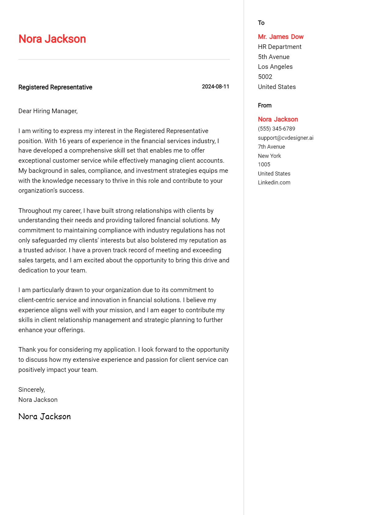 Registered Representative Cover Letter Example for 2026 (Complete Writing Guide) Preview