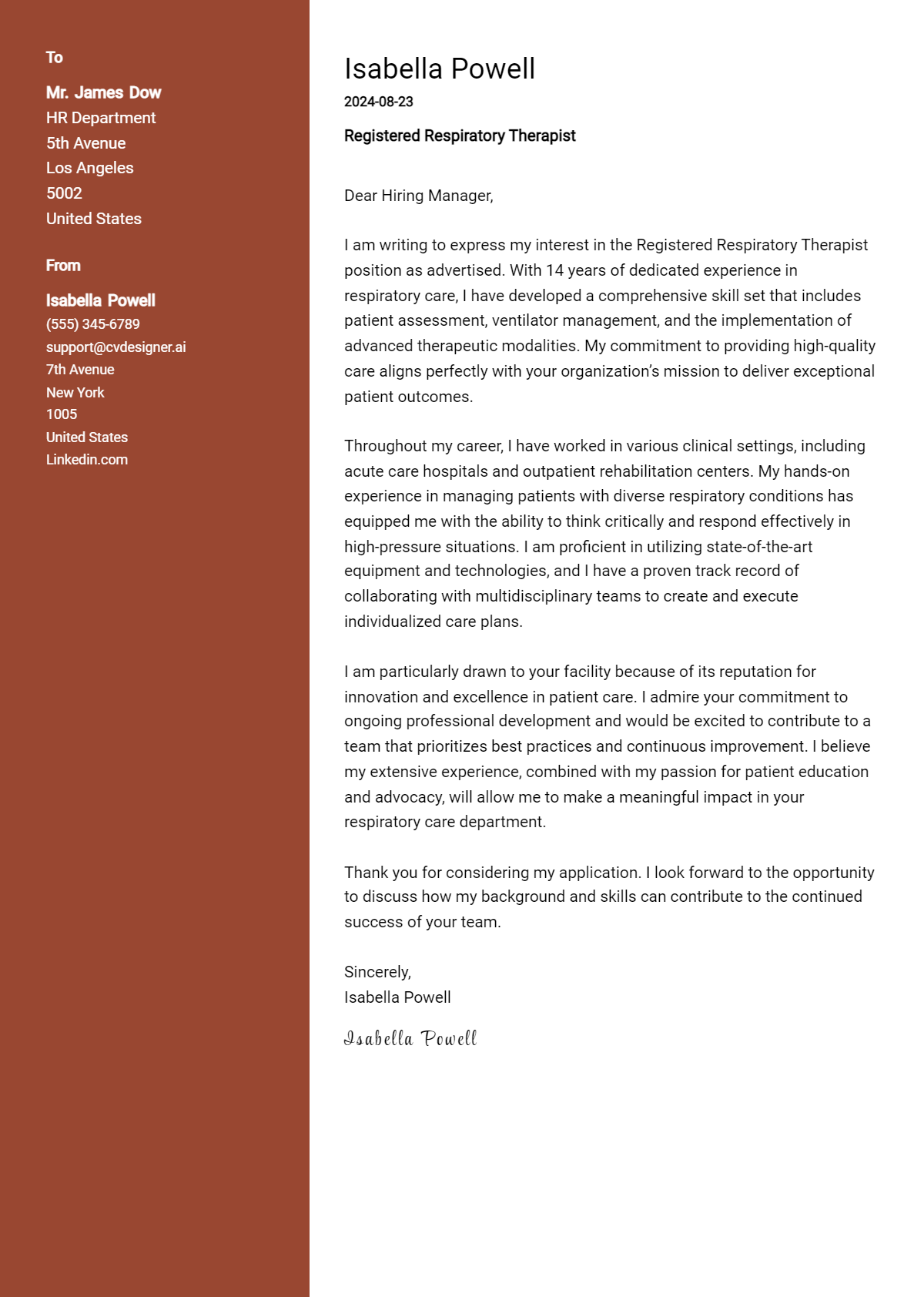 Registered Respiratory Therapist Cover Letter Example for 2026: Proven Tips Preview