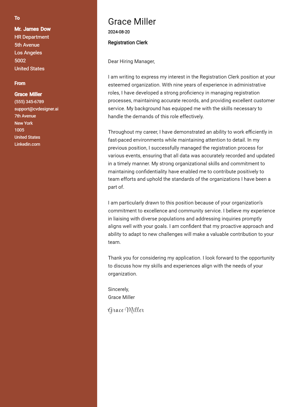 17 Registration Clerk Cover Letter Examples for 2026 (Download Templates) Preview
