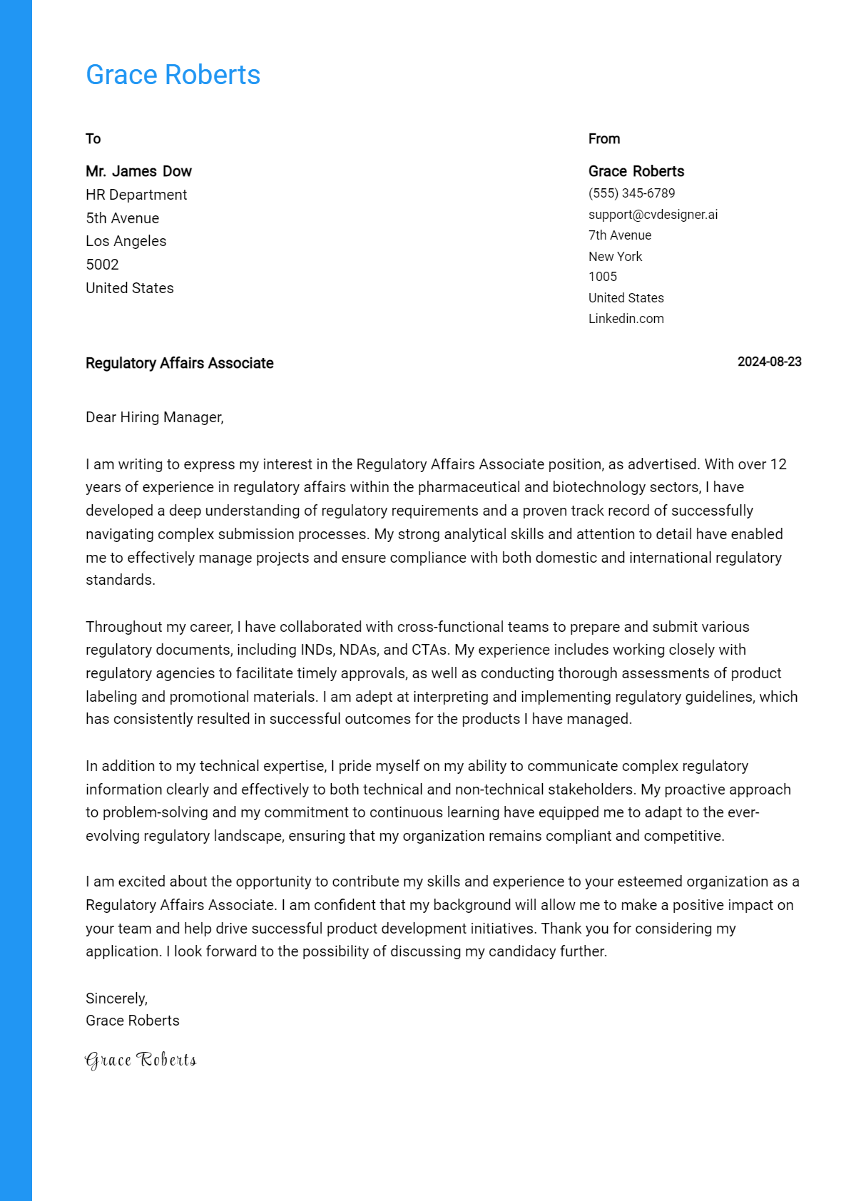 Regulatory Affairs Associate Cover Letter Example for 2026: Free Templates Preview