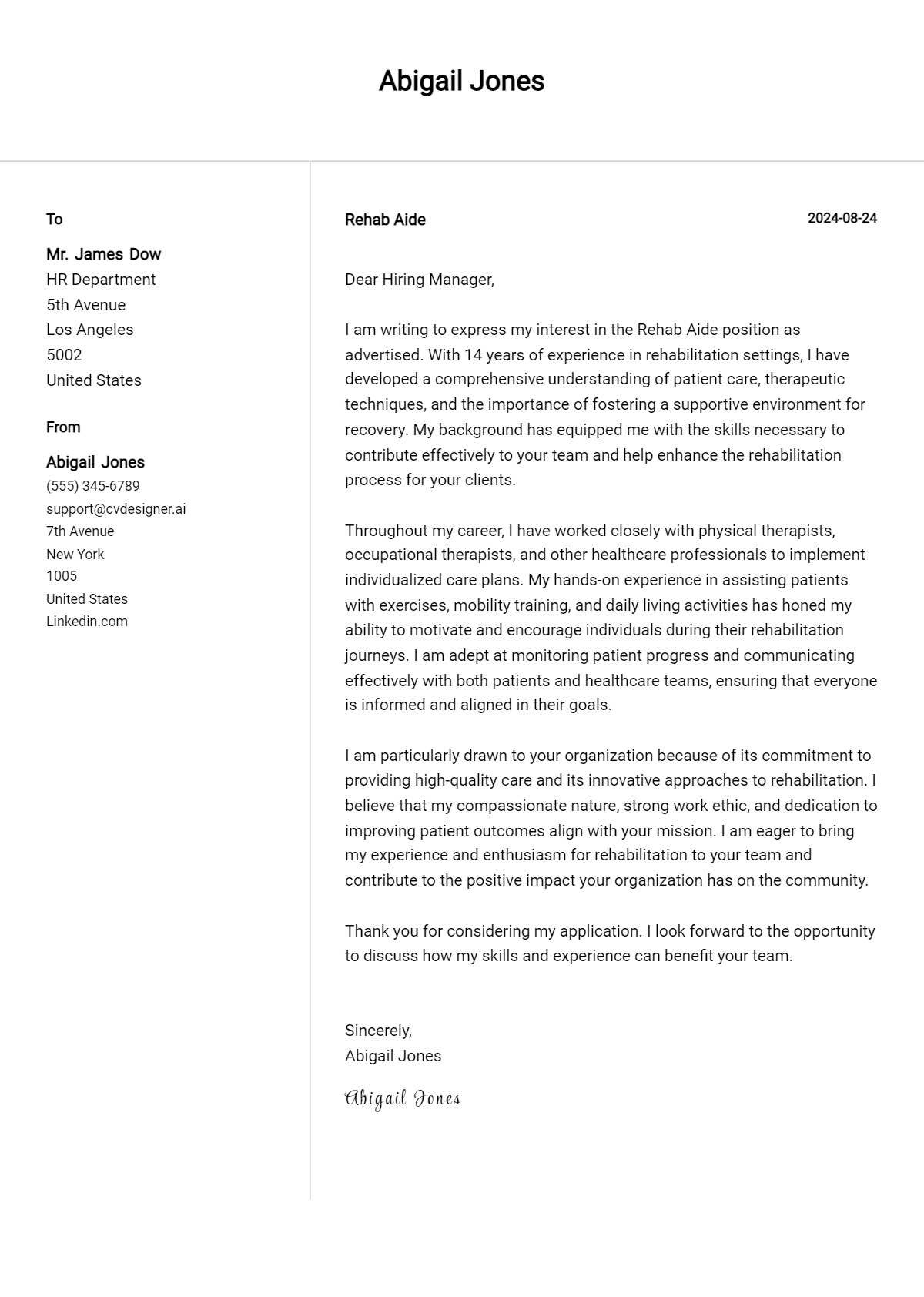 Rehab Aide Cover Letter Example for 2026: Tips & Templates Preview