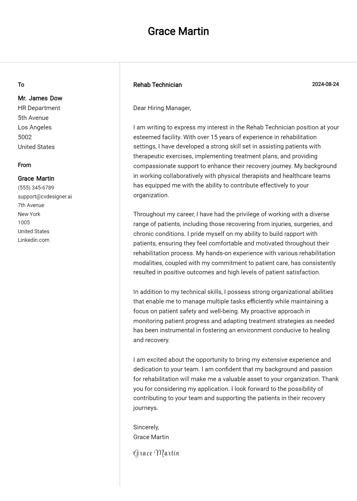 Rehab Technician Cover Letter Example for 2026: Proven Tips Preview